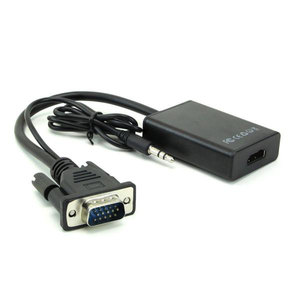 VGA to HDMI Adapter Convertor Cable Converter with Audio وصلة تحويل من في جي اي إلى اتش دي  لعرض شاشة الكمبيوتر على التلفاز او البروجكتر 